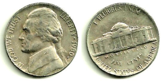 (A192) Estados Unidos de América. 1980(P). 5 Cents (BC)