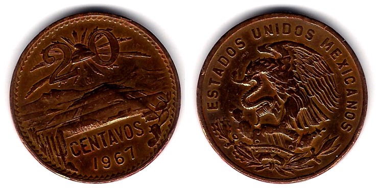 (440) Estados Unidos Mexicanos. 1967. 20 Centavos (BC)