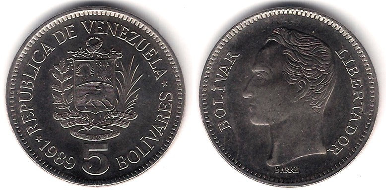 (Y53a.2) Venezuela. 1989. 5 Bolivares (EBC+)