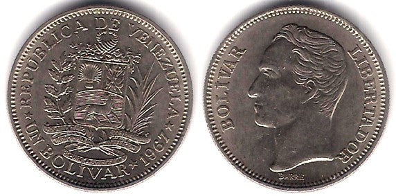 (Y42) Venezuela. 1967. 1 Bolivar (MBC)