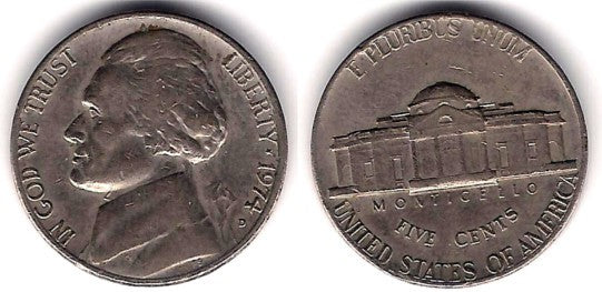 (A192) Estados Unidos de América. 1974(D). 5 Cents (BC+)