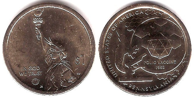 Estados Unidos de América. 2019(P). 1 Dollar (SC) Pennsylvania