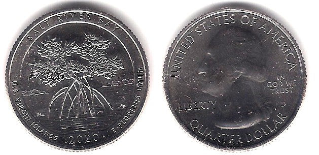 Estados Unidos de América. 2020(D). Quarter Dollar (SC) Salt River Bay