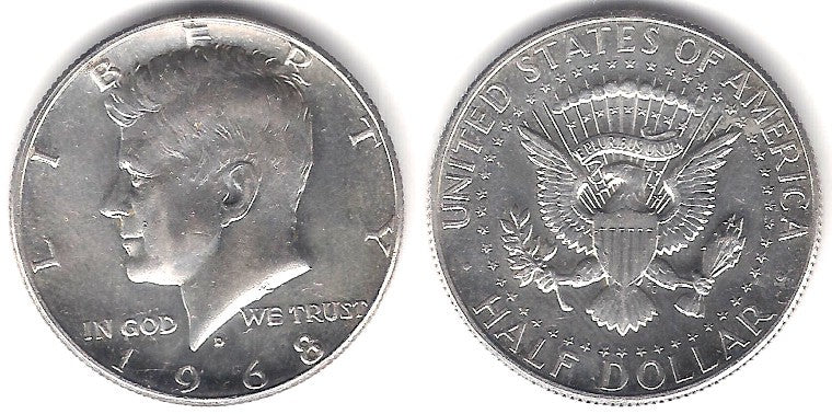 (202a) Estados Unidos de América. 1968(D). Half Dollar (EBC+) (Plata)