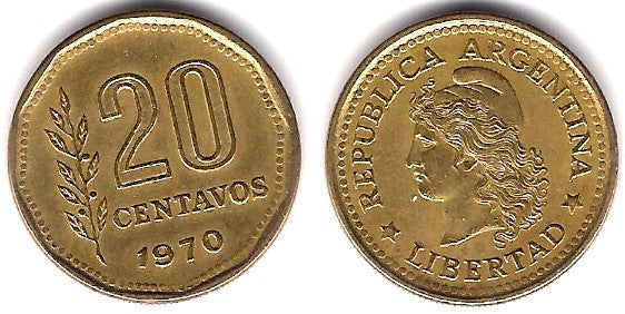 (67) Argentina. 1970. 20 Centavos (MBC)