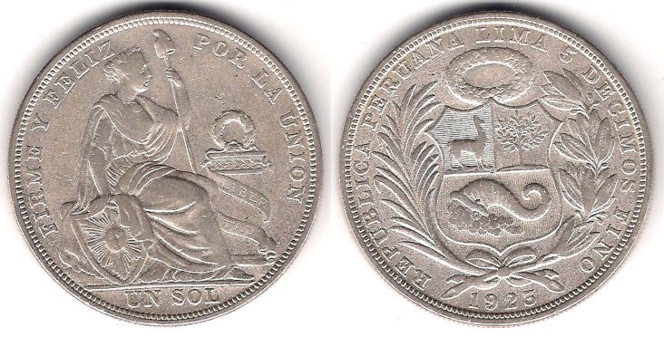 (218.1) Perú. 1923. 1 Sol (MBC+) (Plata)