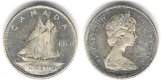 (72) Canadá. 1968. 10 Cents (EBC) (Plata)