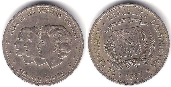 (61.2) República Dominicana. 1987. 25 Centavos (BC)