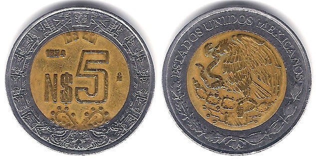 (552) Estados Unidos Mexicanos. 1994. 5 Nuevo Pesos (BC+)