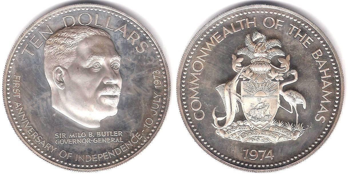 (68a) Bahamas. 1974. 10 Dollars (EBC+) (Plata)