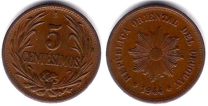 (21a) Uruguay. 1944. 5 Centesimos (MBC+)