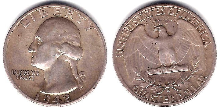 (164) Estados Unidos de América. 1942(S). Quarter Dollar (BC) (Plata)