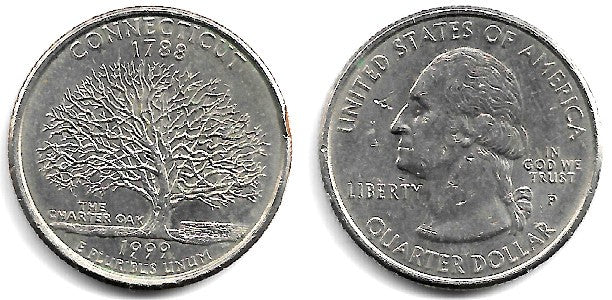(297) Estados Unidos de América. 1999(P). Quarter Dollar (MBC) Connecticut
