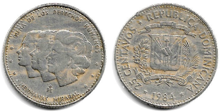 (61.1) República Dominicana. 1984. 25 Centavos (BC+)