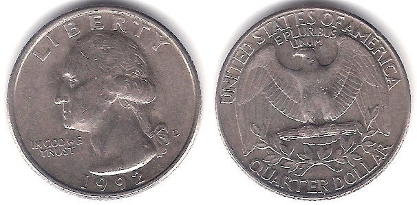 (A164a) Estados Unidos de América. 1992(P). Quarter Dollar (MBC)