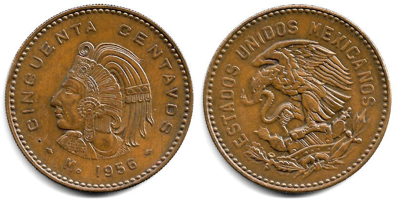 (450) Estados Unidos Mexicanos. 1956. 50 Centavos (MBC+)
