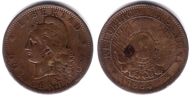 (33) Argentina. 1884. 2 Centavos (BC+)