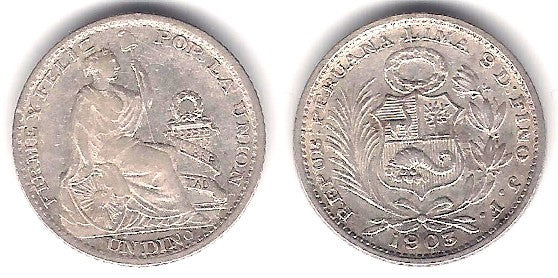 (204.2) Perú. 1903. 1 Dinero (MBC) (Plata)