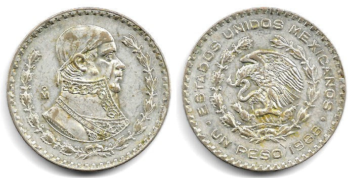 (459) Estados Unidos Mexicanos. 1966. 1 Peso (MBC/MBC-) (Plata)