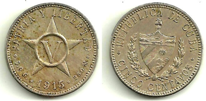 (11.1) Cuba. 1915. 5 Centavos (MBC)