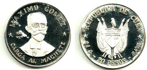 (39) Cuba. 1977. 20 Pesos (Proof) (Plata)