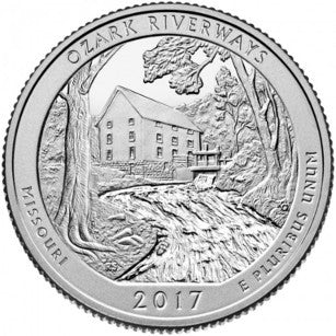 Estados Unidos de América. 2017(D). Quarter Dollar (SC) Ozark Riverways