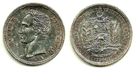 (YA37) Venezuela. 1960. 1 Bolivar (SC) (Plata)