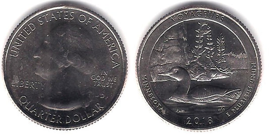 Estados Unidos de América. 2018(D). Quarter Dollar (SC) Voyageurs