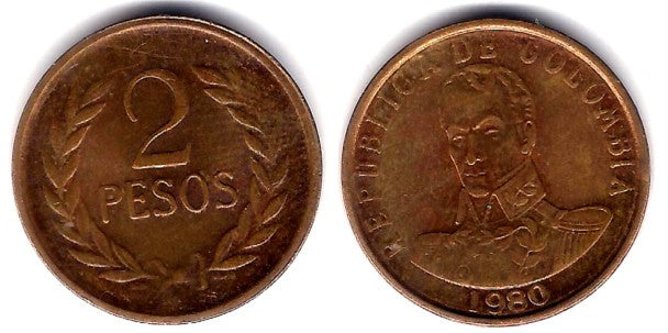 (263) Colombia. 1980. 2 Pesos (EBC)