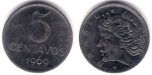 (577.2) Brasil. 1969. 5 Centavos (MBC)