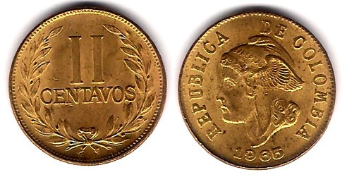 (211) Colombia. 1965. 2 Centavos (MBC)