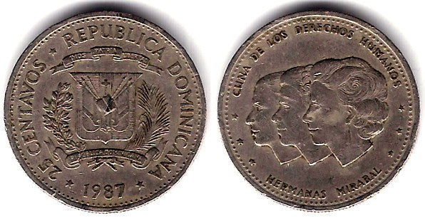 (61.2) República Dominicana. 1987. 25 Centavos (MBC-)