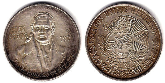 (483.1) Estados Unidos Mexicanos. 1977. 100 Pesos (MBC-) (Plata)