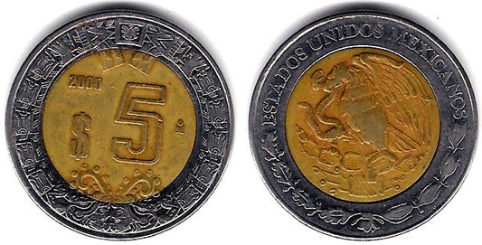 (605) Estados Unidos Mexicanos. 2000. 5 Pesos (MBC-)