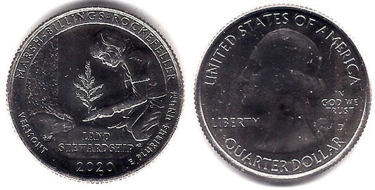 Estados Unidos de América. 2020(D). Quarter Dollar (SC) Marsh-Billings-Rockefeller