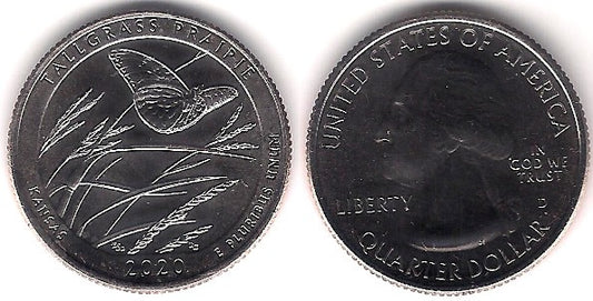 Estados Unidos de América. 2020(D). Quarter Dollar (SC) Tallgrass Prairie