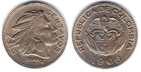 (212.2) Colombia. 1966. 10 Centavos (EBC+)