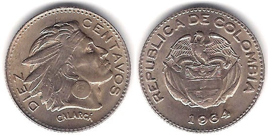 (212.2) Colombia. 1964. 10 Centavos (EBC)
