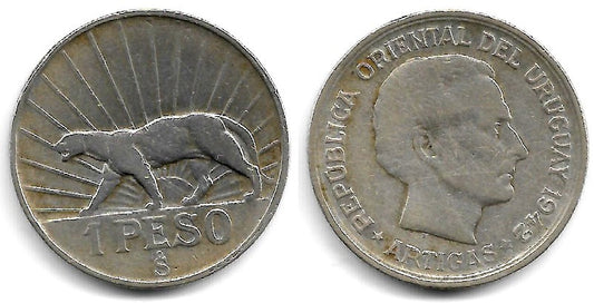 (30) Uruguay. 1942. 1 Peso (BC+) (Plata)