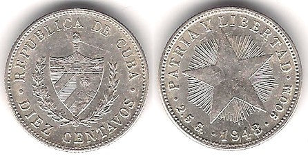 (A12) Cuba. 1948. 10 Centavos (EBC) (Plata)