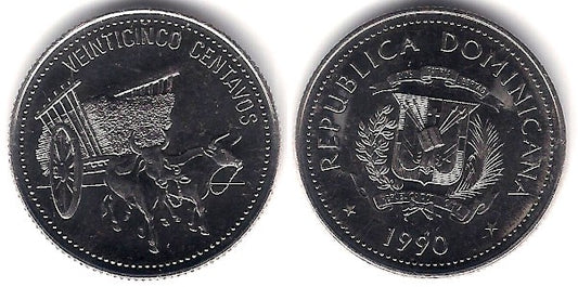 (71.2) República Dominicana. 1990. 25 Centavos (SC)