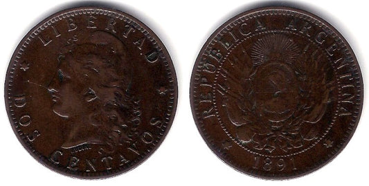 (33) Argentina. 1891. 2 Centavos (EBC)
