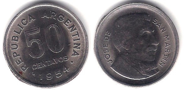 (49) Argentina. 1954. 50 Centavos (EBC)