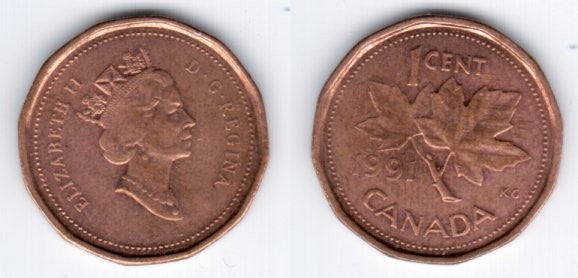 (181) Canadá. 1991. 1 Cent (EBC)