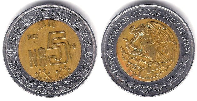 (552) Estados Unidos Mexicanos. 1994. 5 Nuevos Pesos (BC)