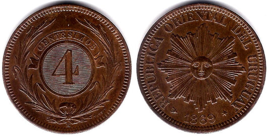 (13) Uruguay. 1869. 4 Centesimos (SC)