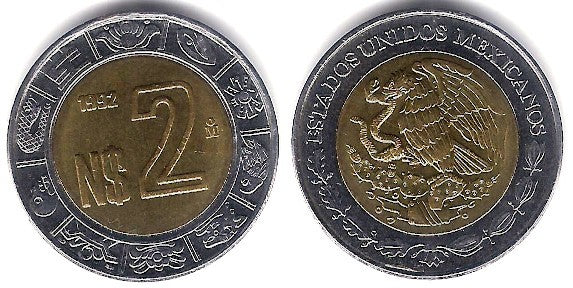 (551) Estados Unidos Mexicanos. 1992. 2 Nuevos Pesos (SC)