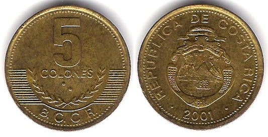 (227.a2) Costa Rica. 2001. 5 Colones (EBC+)