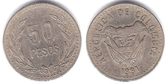 (283.1) Colombia. 1991. 50 Pesos (MBC-)