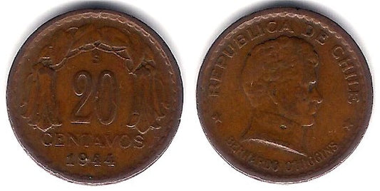 (177) Chile. 1944. 20 Centavos (MBC)
